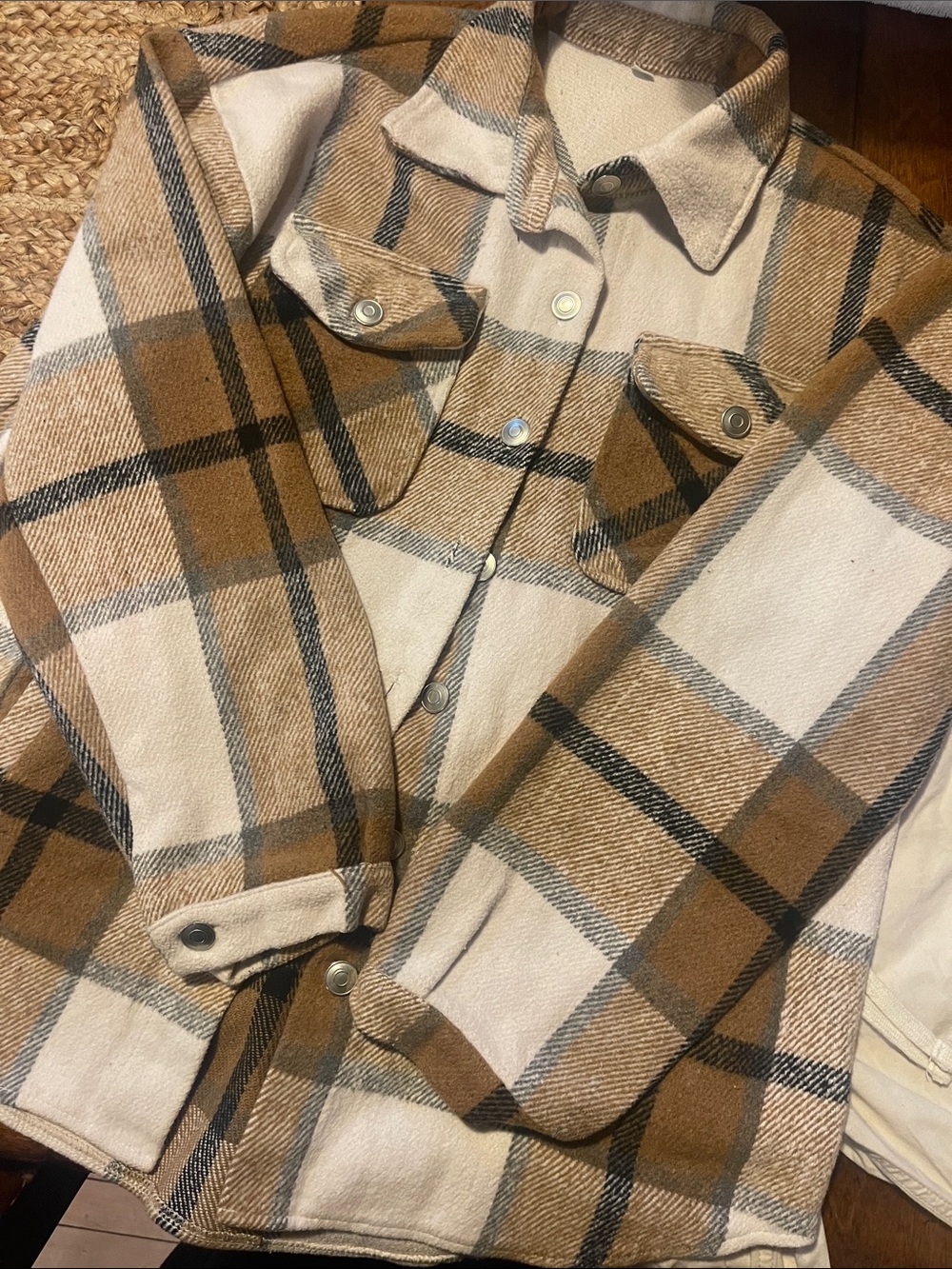 Plaid Shacket Jacket in Beige & Brown
